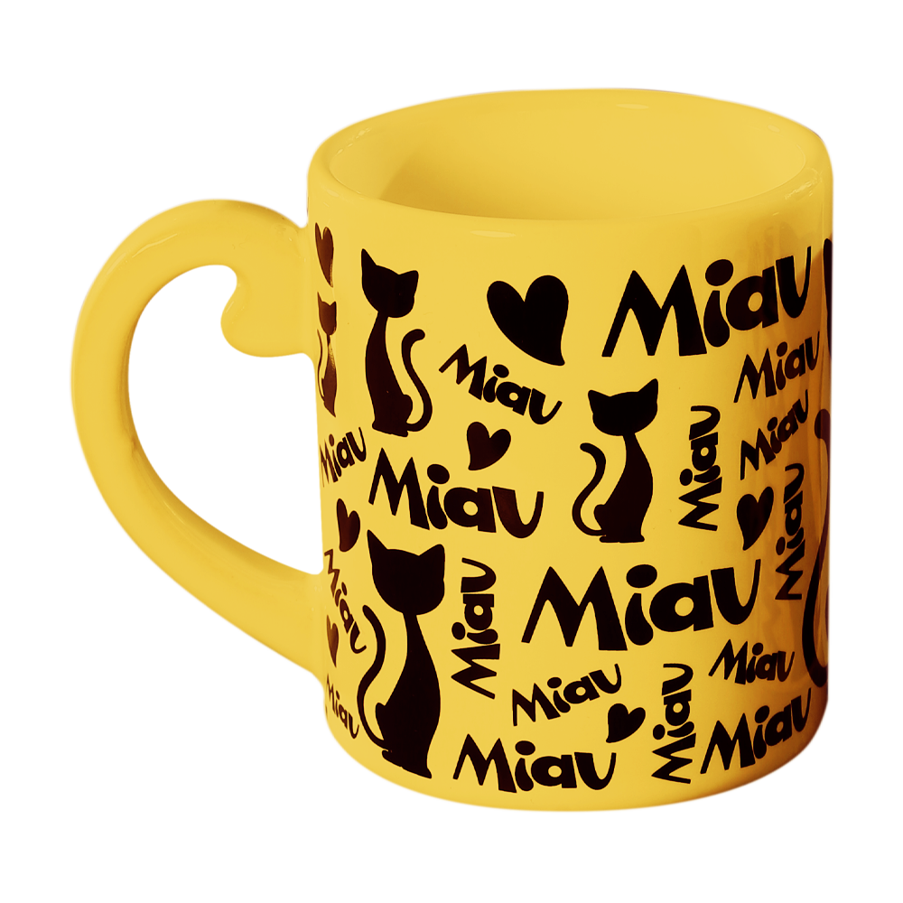 Caneca Miau Amarela 300ml